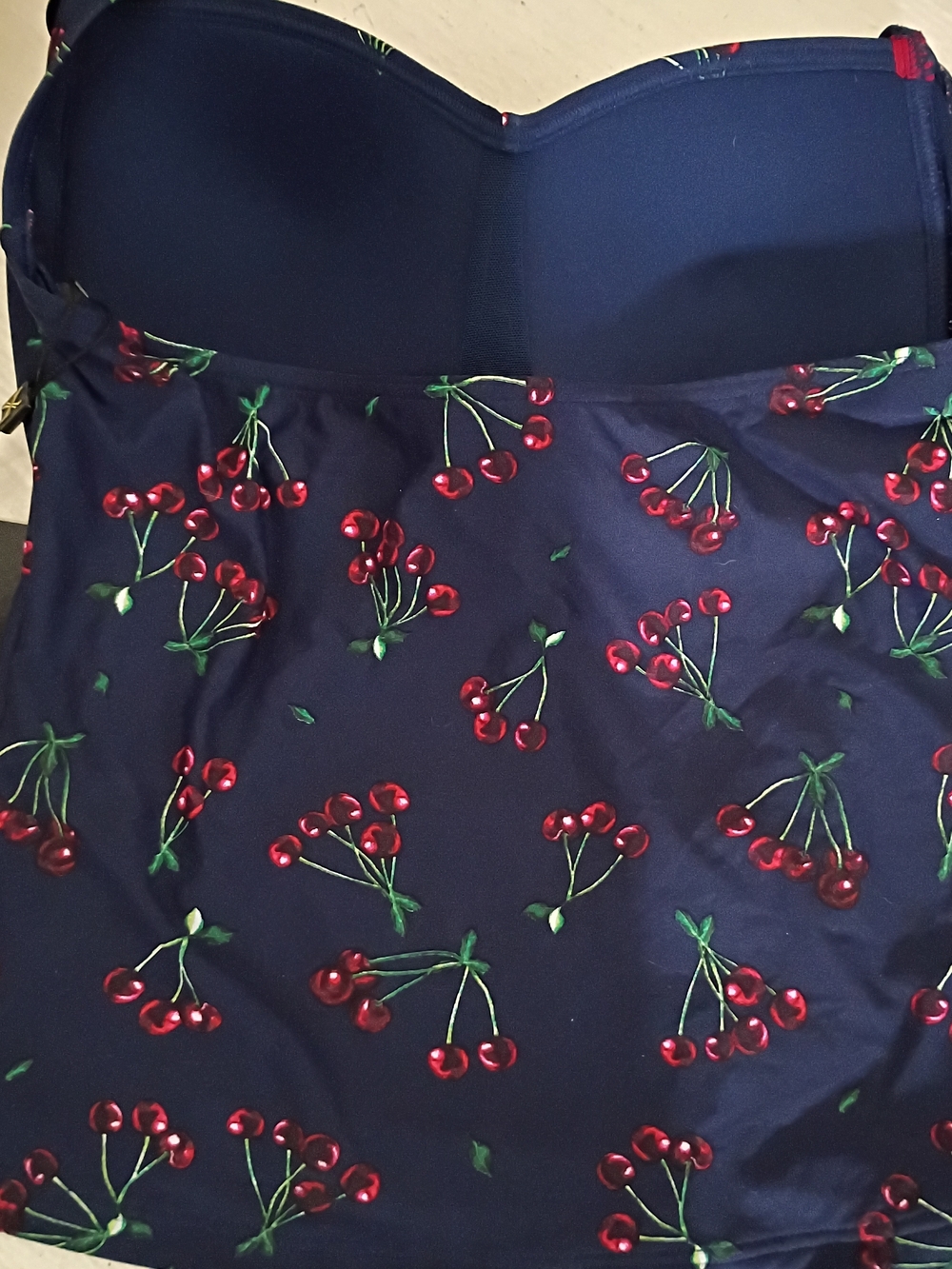 Women’s Navy Cherry Print Ruched Halter tankini - Picture 3 of 10
